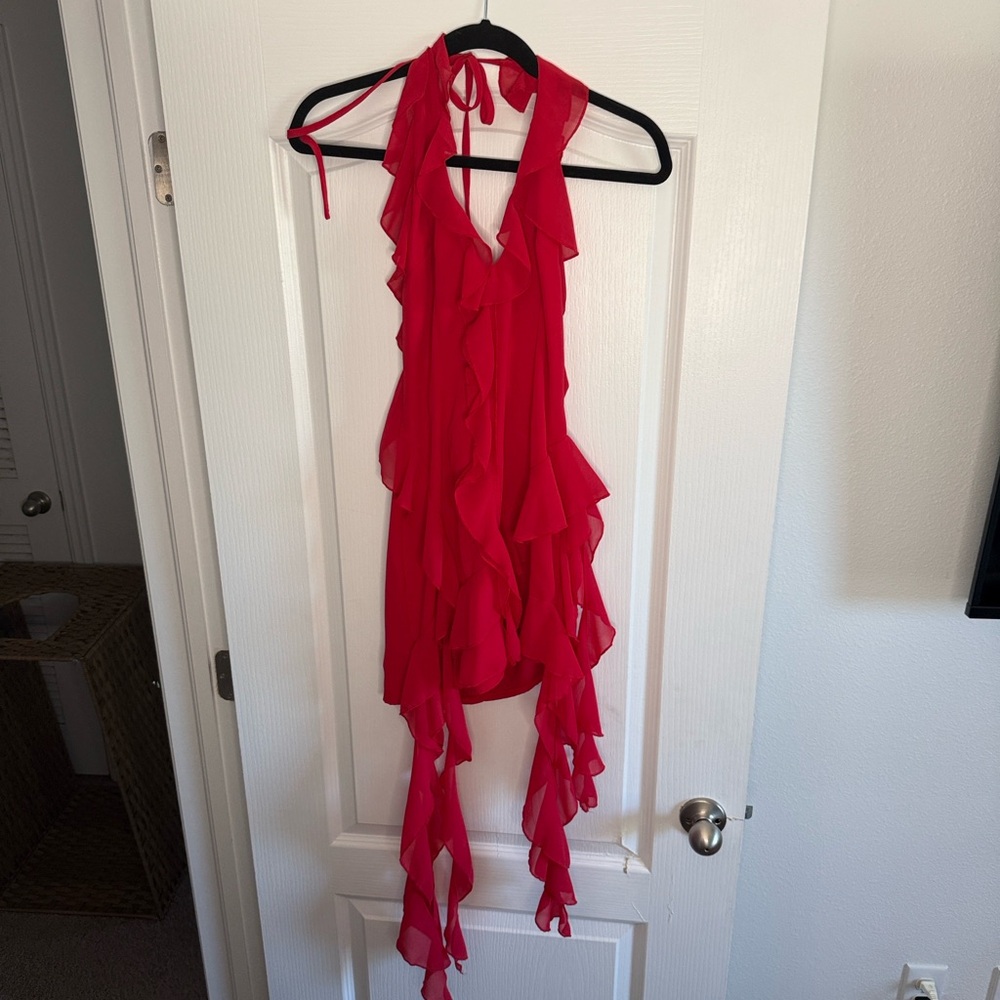 Pretty Little Thing Red Ruffle Dress - Picture 2 of 9